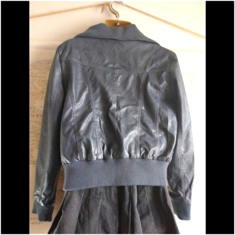 Vegan Leather Pilot Bomber Jacket in Navy-Size L - Picture 3 of 7